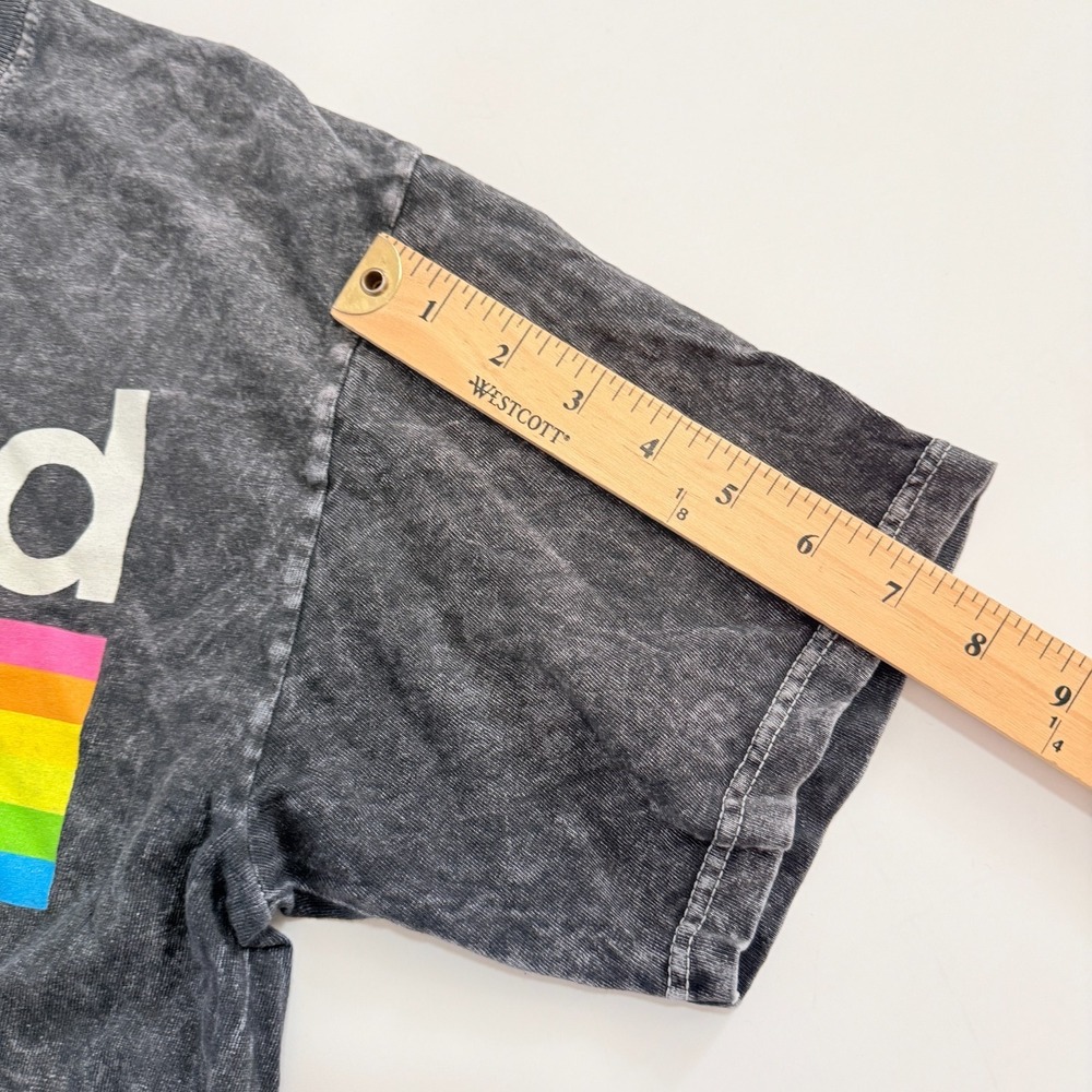 Polaroid Cropped T-Shirt S/S Acid Washed Distressed Back Charcoal Gray Sz M‎ - Picture 5 of 7